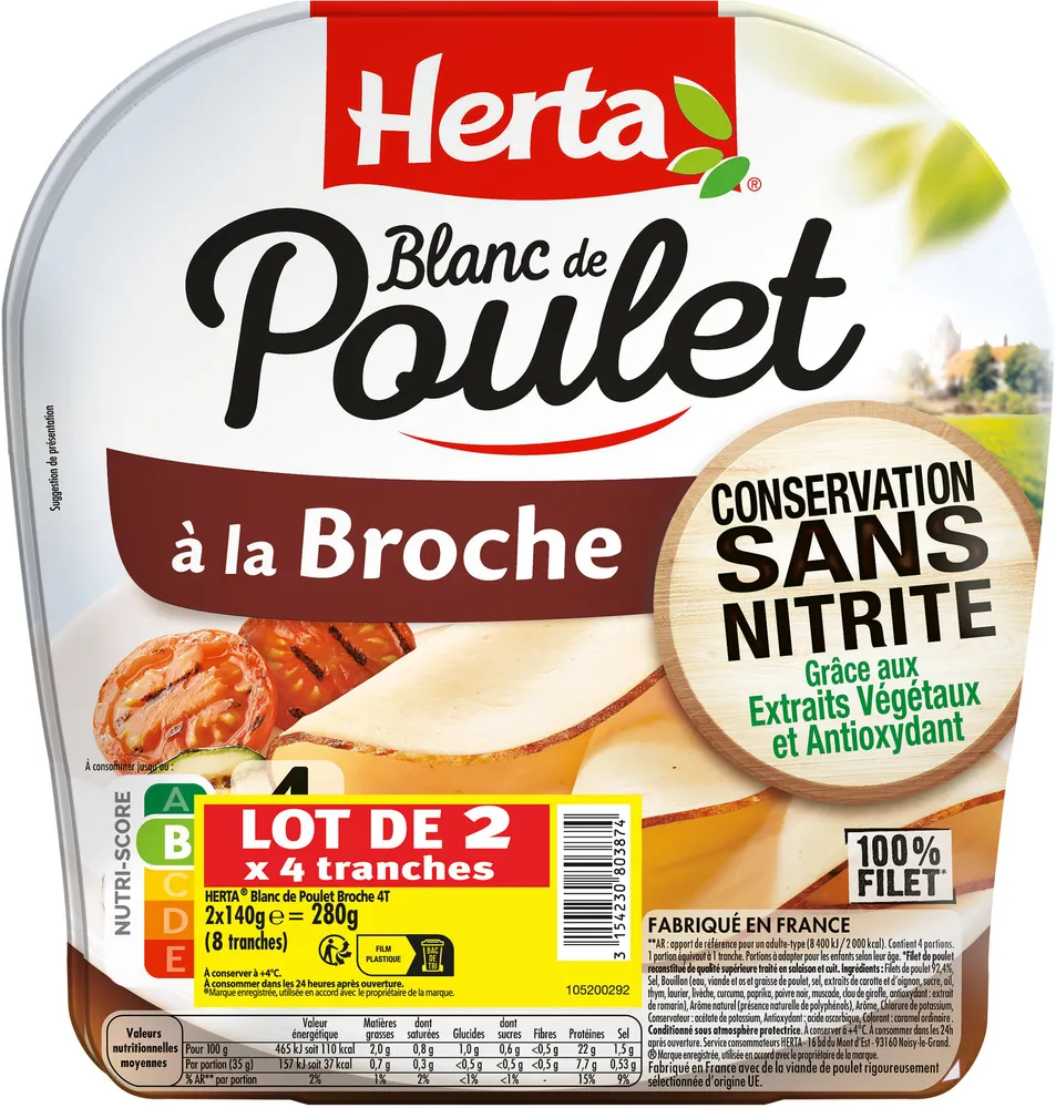 HERTA Blanc Poulet Broche sans nitrite x4 LOT 2