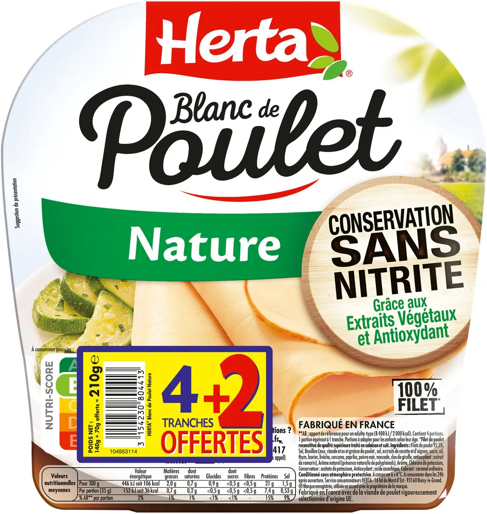 HERTA Blanc de Poulet Nature sans nitrite x4+2T OFFERT