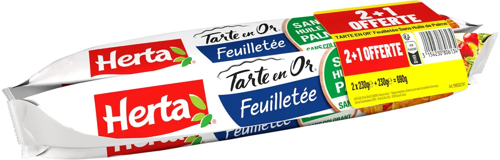 HERTA TARTE EN OR Pâte Feuilletée Ss Huile Palme LOT 2+1 OFT