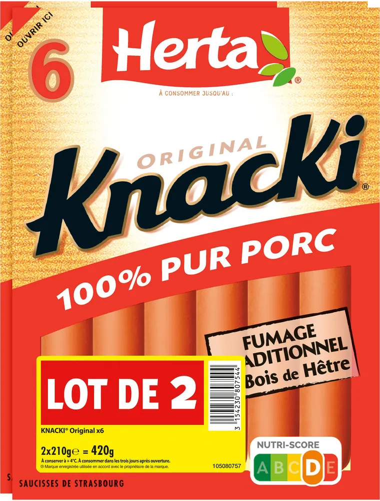 HERTA KNACKI Saucisses 100% pur porc x6 LOT 2