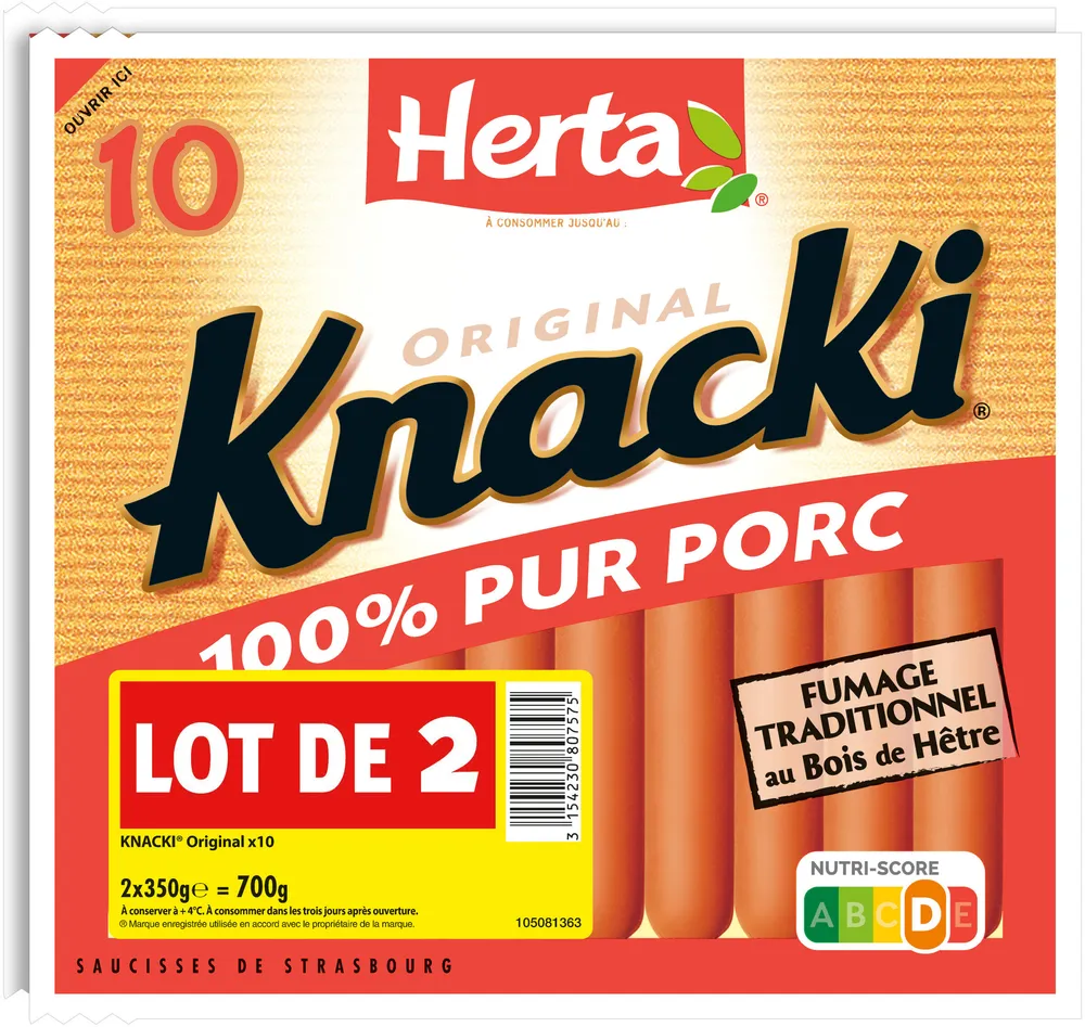HERTA KNACKI Saucisses 100% pur porc x10 LOT 2