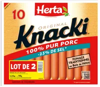 HERTA KNACKI Saucisses 100% pur porc sel réduit x10 LOT 2