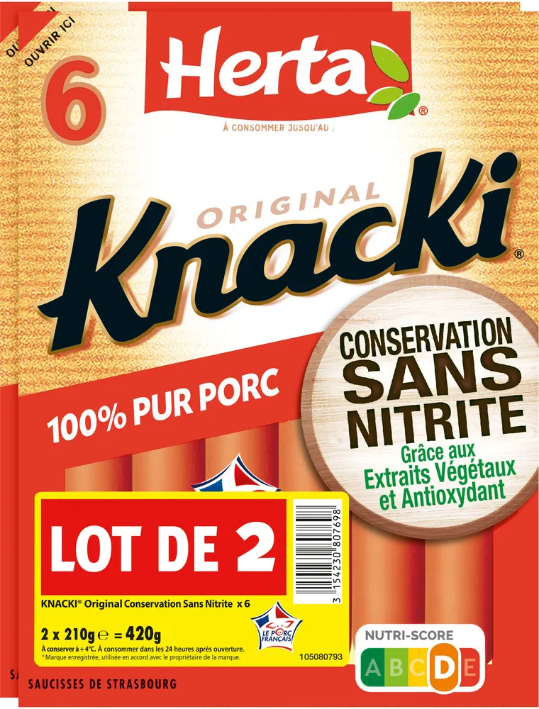 HERTA KNACKI Saucisses 100% pur porc sans nitrite x6 Lot 2