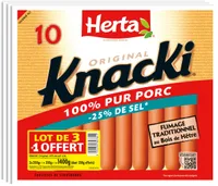 HERTA KNACKI Saucisses 100% porc sel réduit x10 LOT 3+1 OFT
