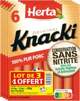 HERTA KNACKI Saucisses pur porc Sans Nitrite x6 LOT 3+1 OFT