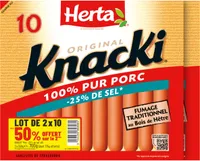 KNACKI Saucises Porc sel réduitx10 LOT 2 dt 50% OFT sur 2e