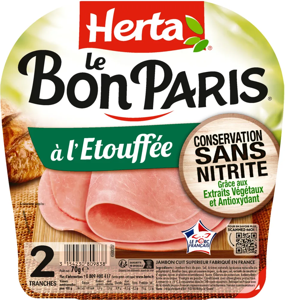 HERTA LE BON PARIS Jambon conservation sans nitrite x2 - 70g