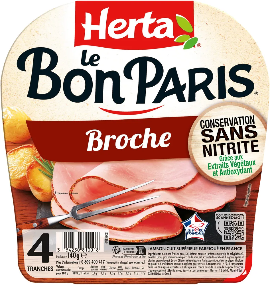 HERTA LE BON PARIS Jambon à la Broche sans nitrite x4 - 140g