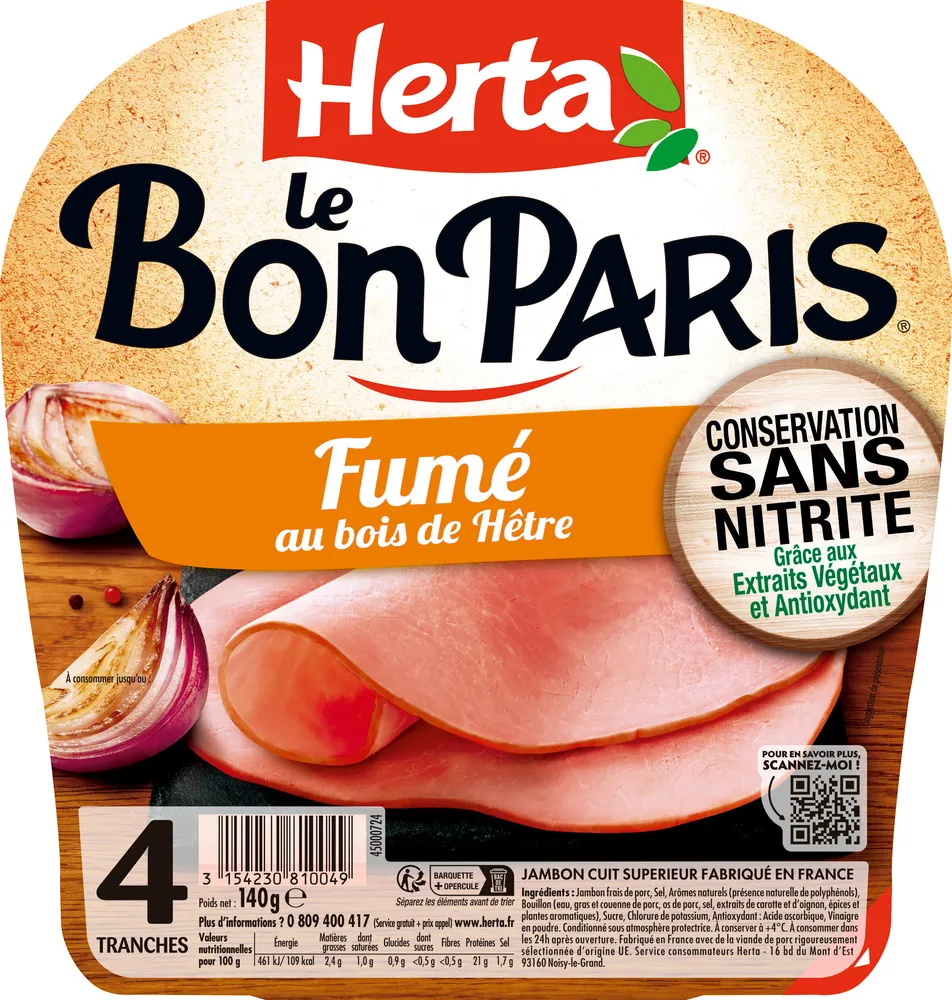 HERTA LE BON PARIS Jambon Fumé sans nitrite x4 - 140g