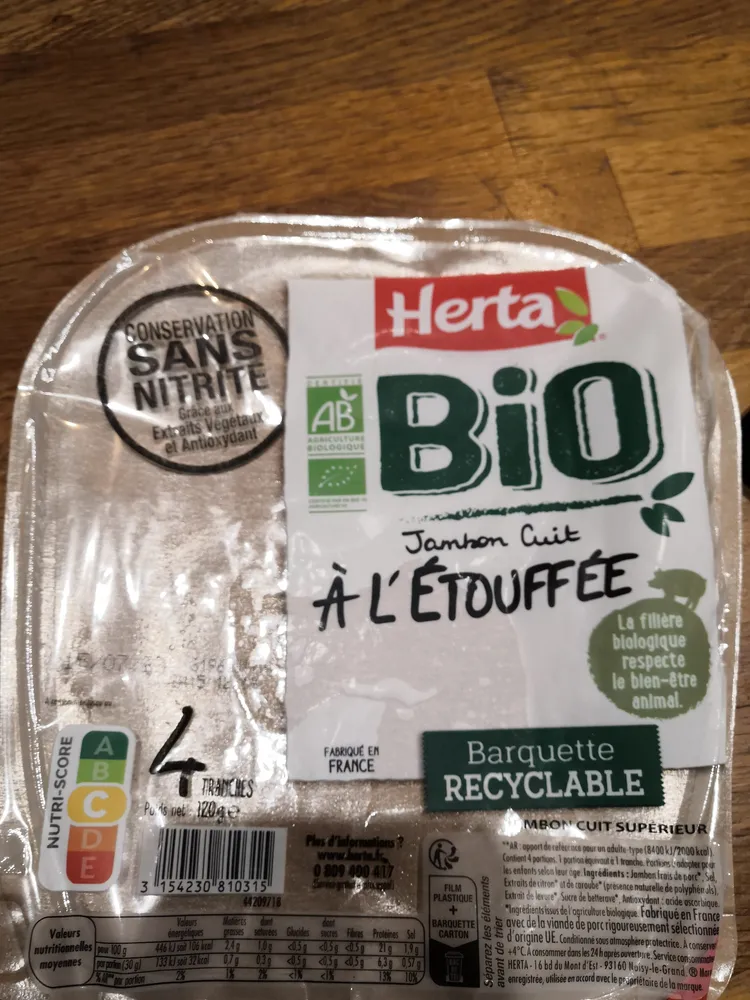 Jambon cuit à l'étouffée Herta sans nitrite bio