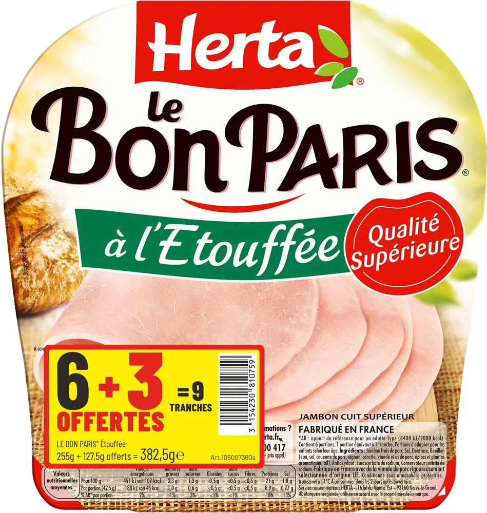 HERTA LE BON PARIS Jambon à l'étouffée x6+3T OFFERT