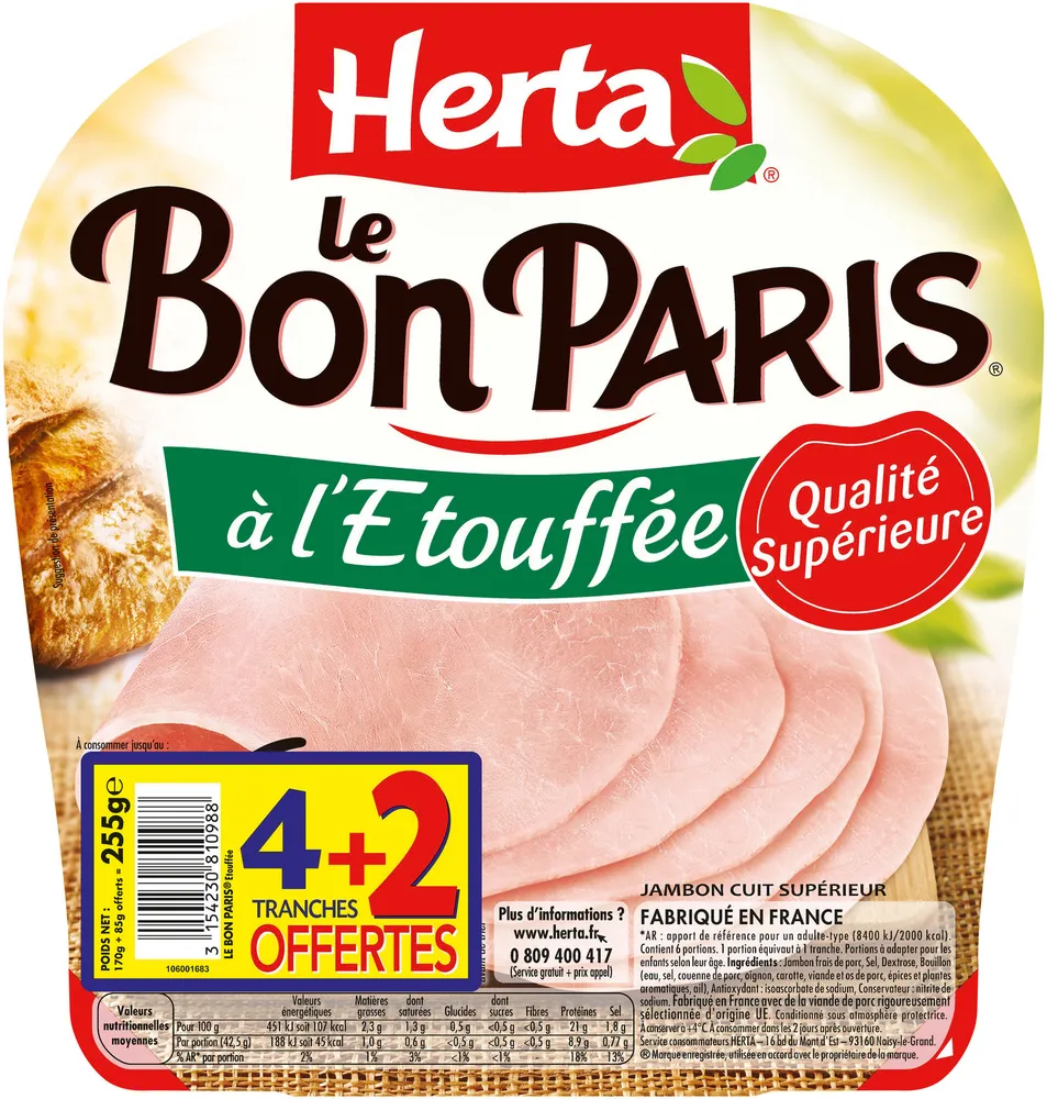 HERTA LE BON PARIS Jambon à l'étouffée x4 +2T OFFERT