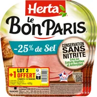 HERTA LE BON PARIS Jambon sel réduit ss nitritex4 LOT 2+1OFT