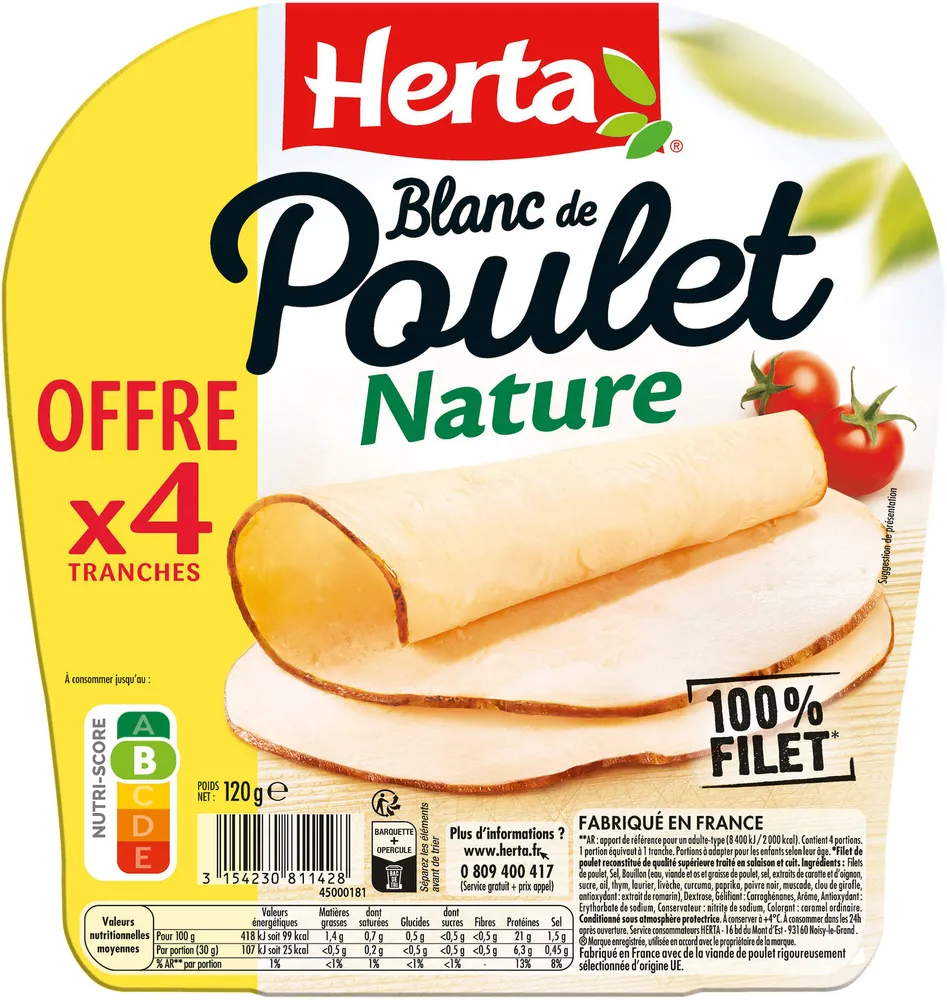 HERTA Blanc de Poulet Nature x4 120g