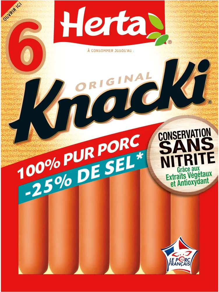 HERTA KNACKI saucisses sel réduit CSN x6 - 210g