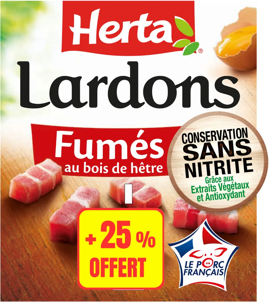 HERTA Lardons Fumés CSN +25% Offert - 2X94G