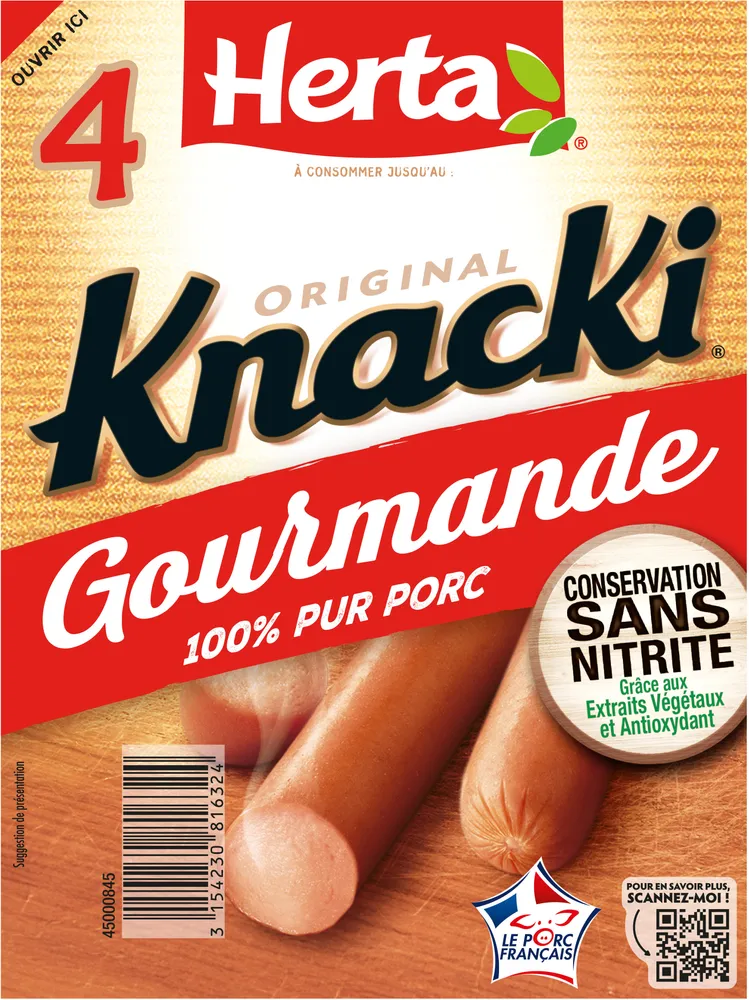 HERTA KNACKI Gourmande Saucisses Porc x4 - 280g