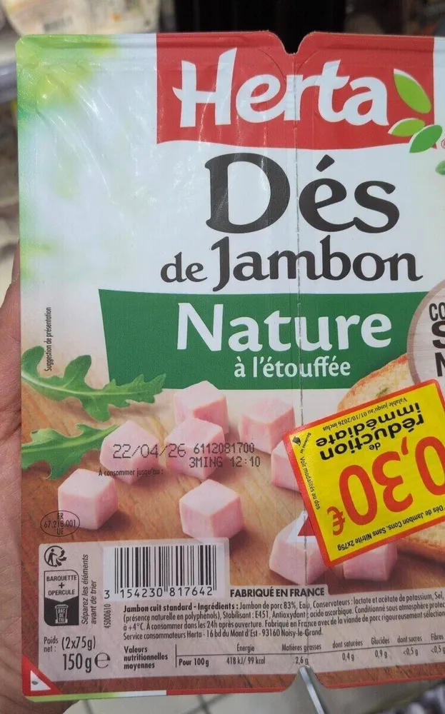 Dès de jambon nature à l'étouffée