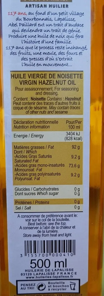 Huile vierge de noisette