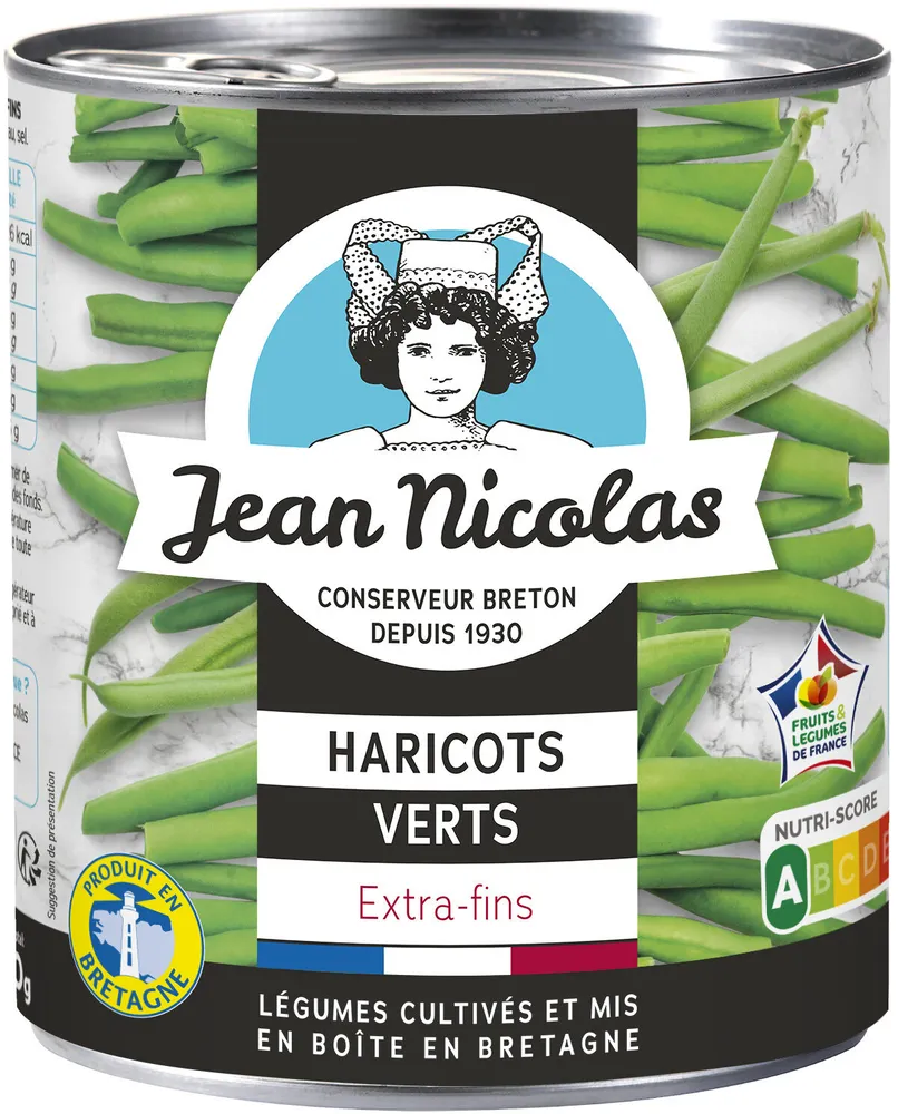 Haricots verts extra fins Produit en Bretagne Jean Nicolas 440g