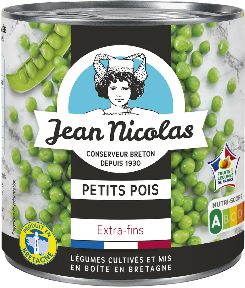 Petits pois extra fins à l'étuvée Prod.Bretagne Jean Nicolas 280g