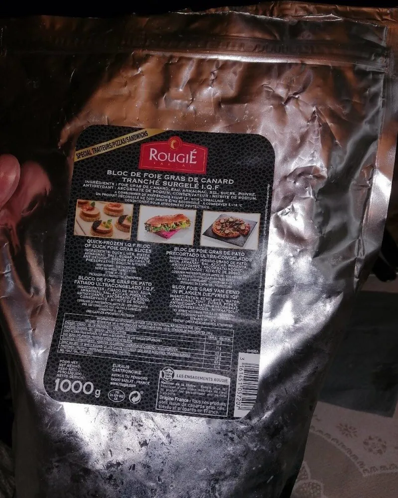 Bloc de foie gras de canard tranche surgelé I. Q. F