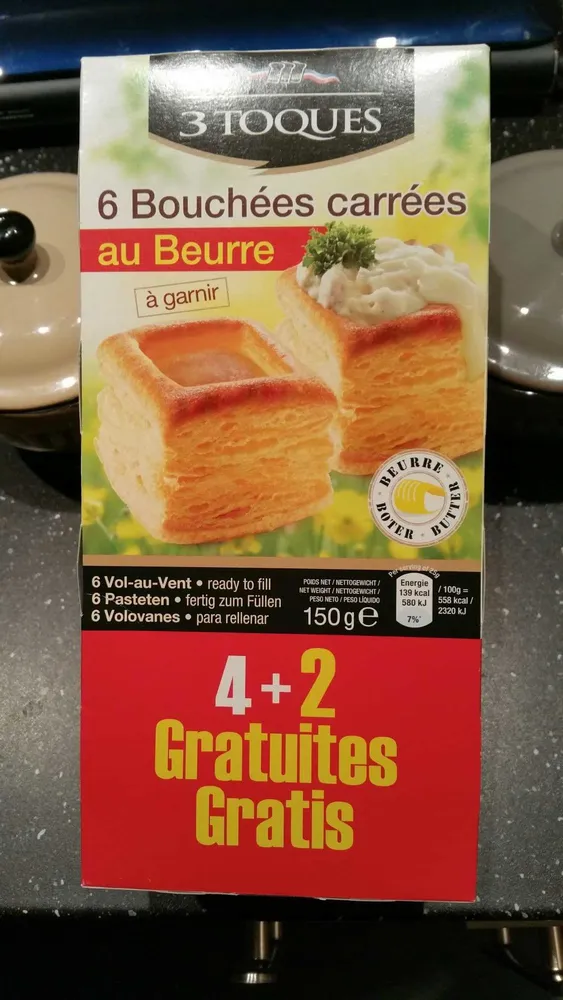 6 bouchées carrées au beurre à garnir