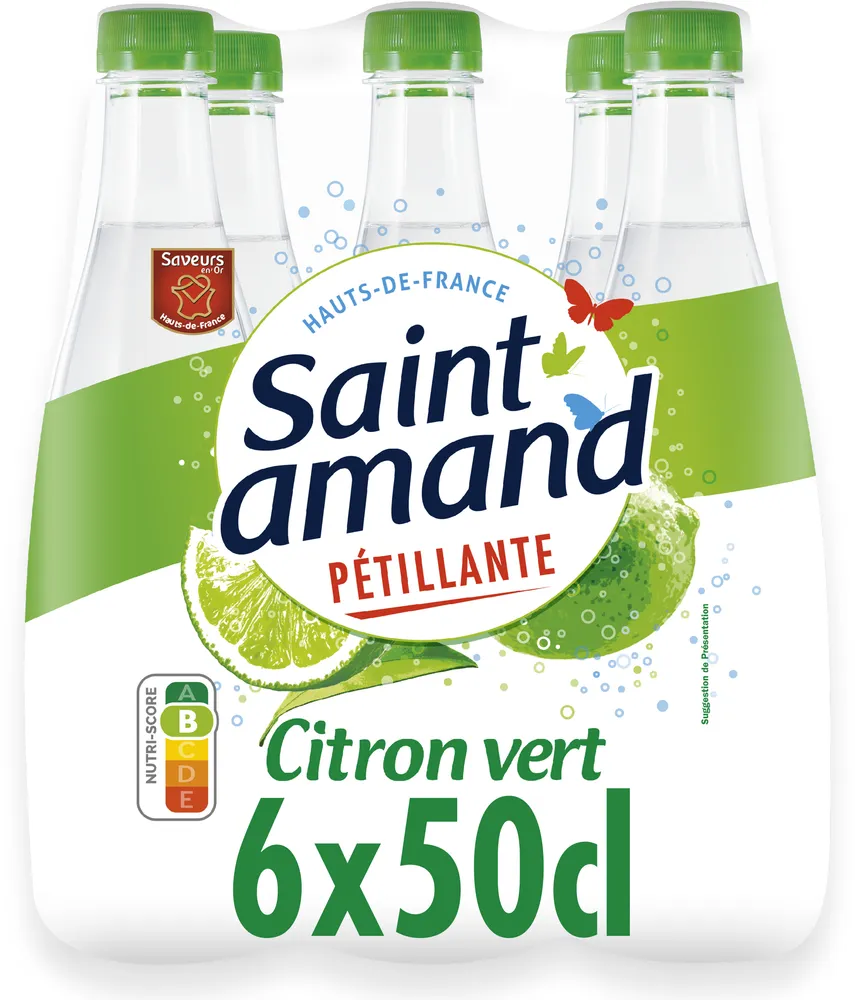 St Amand Eau Minérale Naturelle pétillante aromatisée CITRON VERT 6X50CL