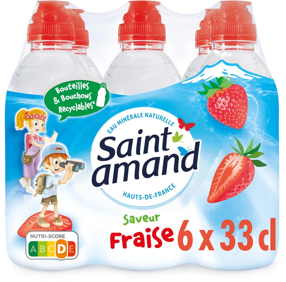 St Amand Eau Minérale Naturelle aromatisée FRAISE 6x33cl Bouchon Sport