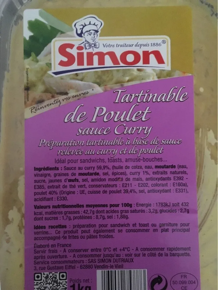 Tartinable de poulet sauce curry