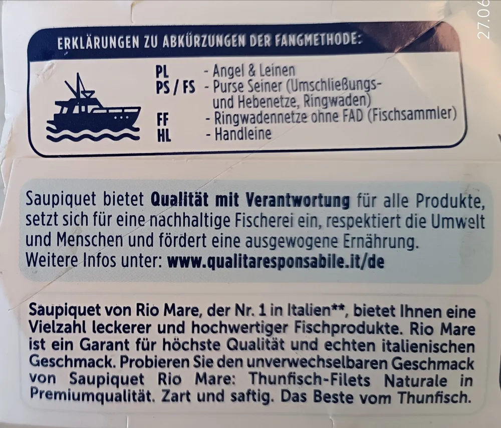 Thunfisch - Filet Naturale ohne Öl