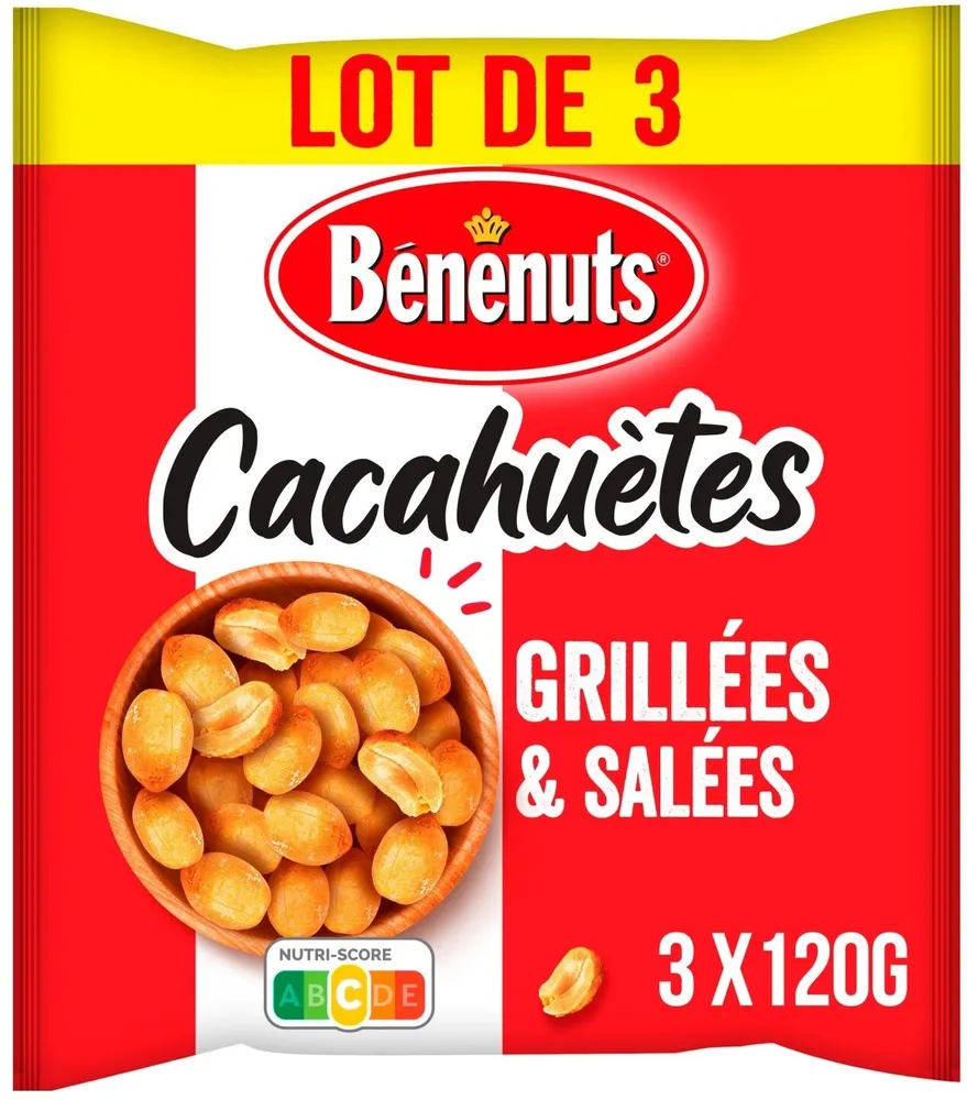 Bénénuts Cacahuètes grillées & salées lot de 3 x 120 g