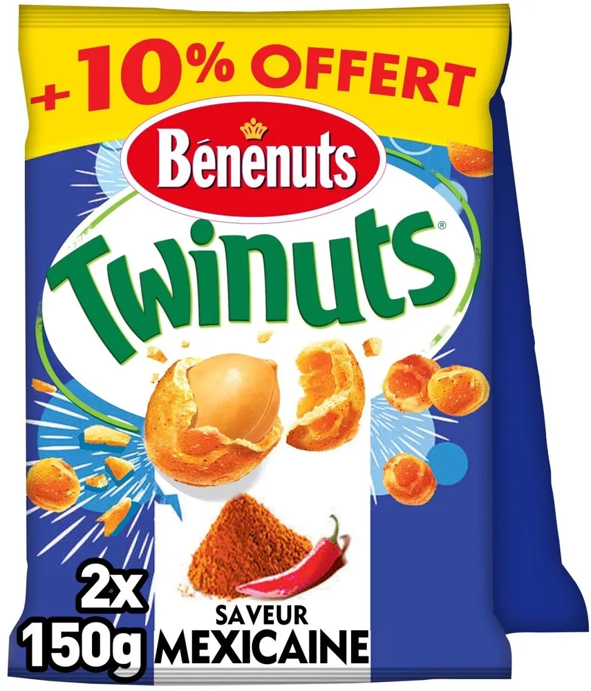 Bénénuts Twinuts saveur mexicaine 2 x 150 g +10% offert