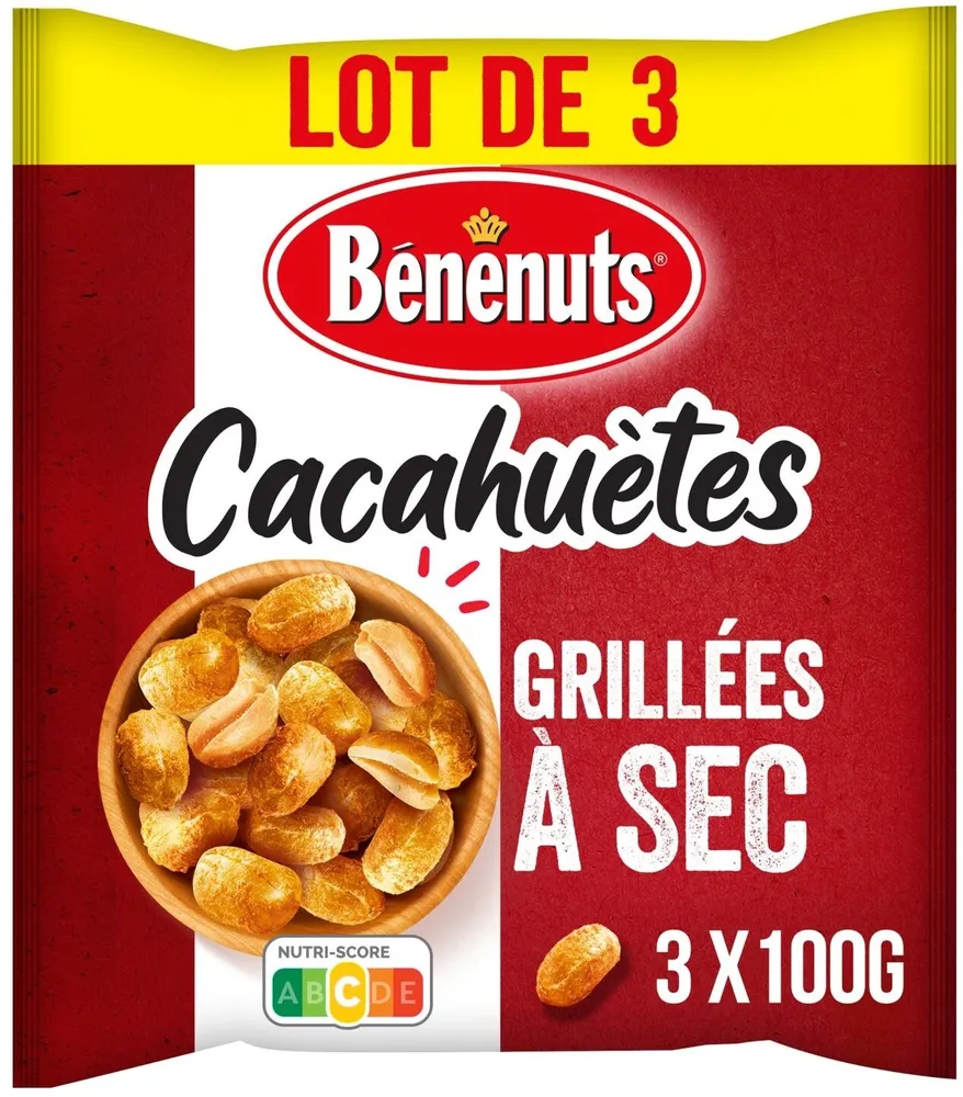 Bénénuts Cacahuètes grillées à sec lot de 3 x 100 g