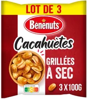 Bénénuts Cacahuètes grillées à sec lot de 3 x 100 g