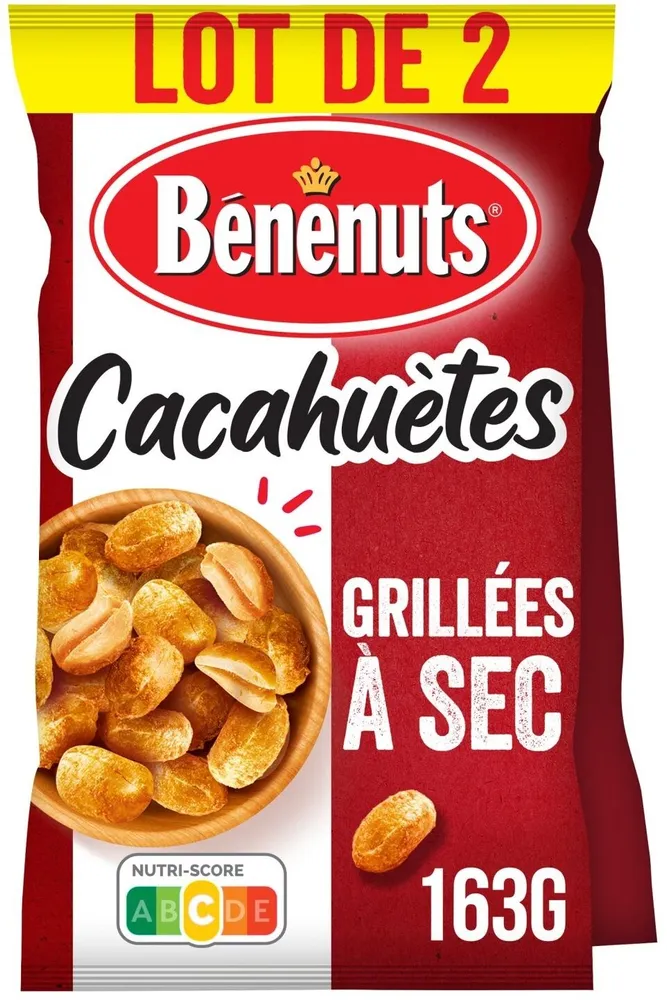 Bénénuts Cacahuètes grillées à sec lot de 2 x 163 g