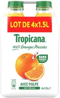 Tropicana 100% oranges pressées avec pulpe lot de 4 x 1,5 L