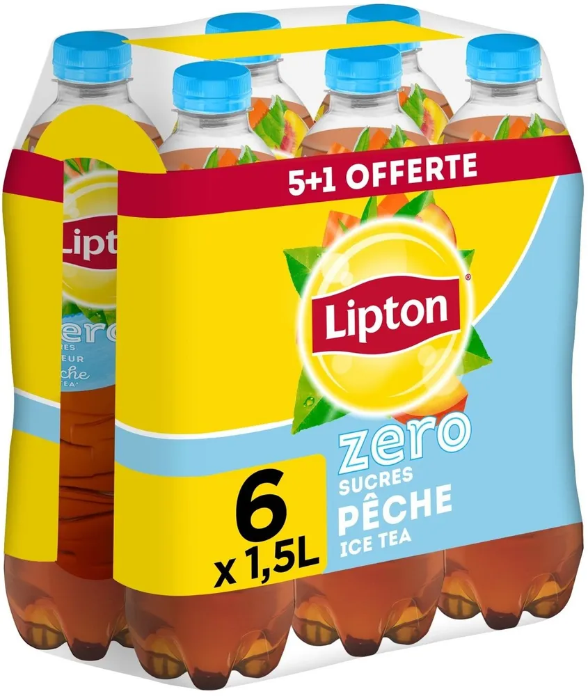 Lipton Ice Tea saveur pêche zéro sucres 5 x 1,5 L + 1 offerte