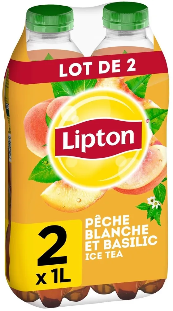 Lipton Ice Tea saveur pêche blanche & pointe de basilic lot de 2 x 1 L