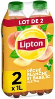 Lipton Ice Tea saveur pêche blanche & pointe de basilic lot de 2 x 1 L