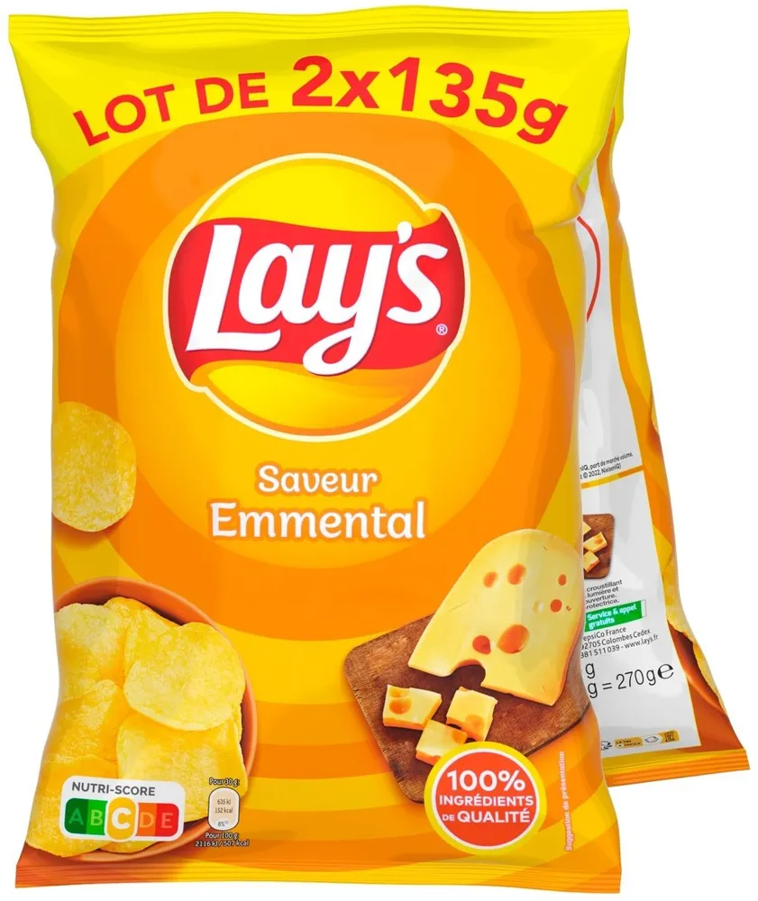 Lay's saveur emmental lot de 2 x 135 g