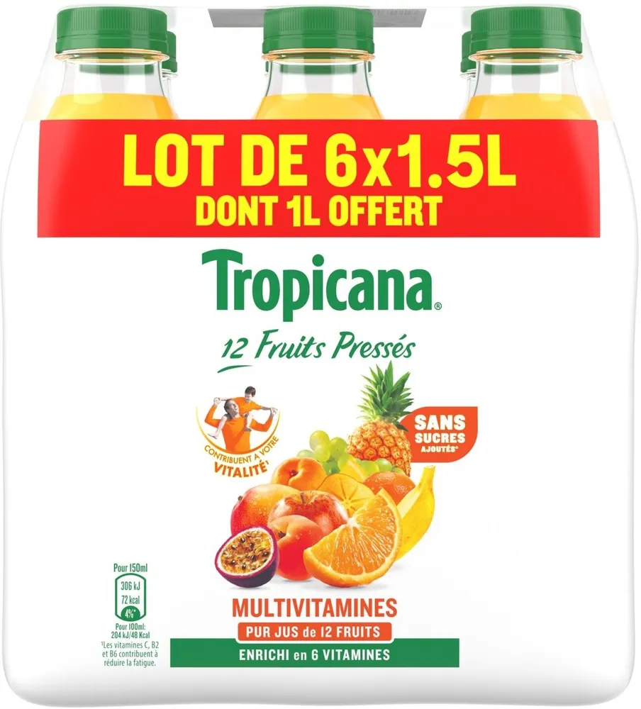 Tropicana Multivitamines lot de 6 x 1,5 L dont 1 L offert