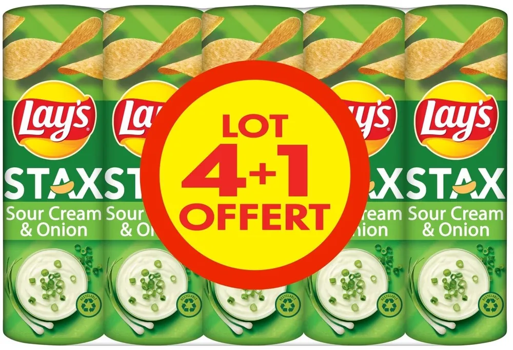 Lay's Stax sour cream & onion flavour 4 x 170 g +1 offert