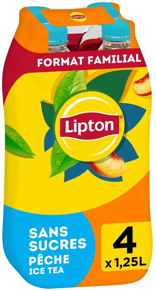 Lipton Ice Tea saveur pêche sans sucres format familial 4 x 1,25 L