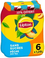 Lipton Ice Tea saveur pêche sans sucres 6 x 1,25 L dont 10% offert