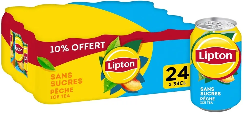 Lipton Ice Tea saveur pêche sans sucres 24 x 33 cl dont 10% offert