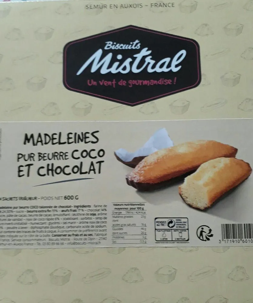 Madeleines pur beurre coco et chocolat