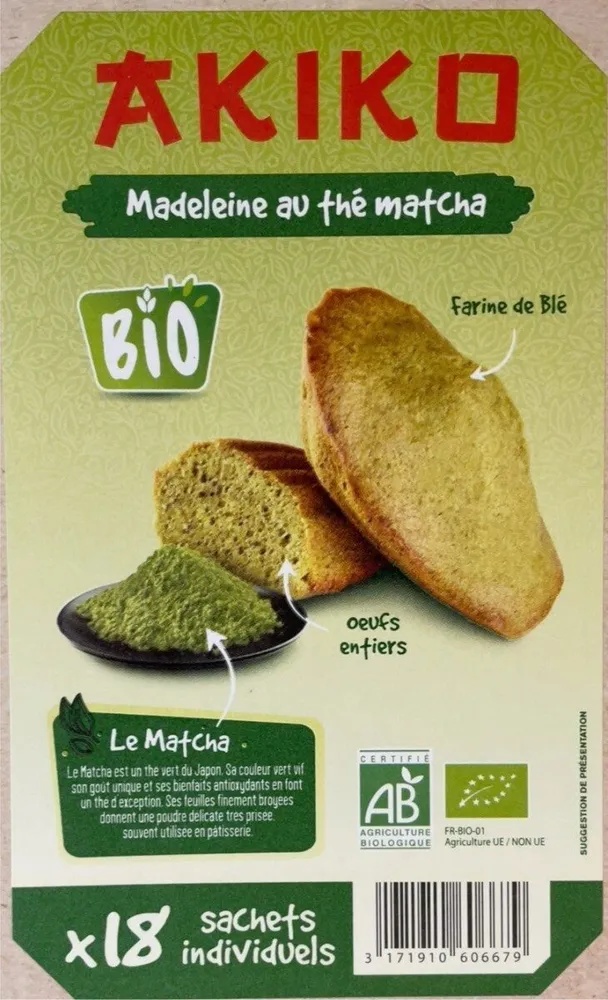 Madeleine au thé matcha bio