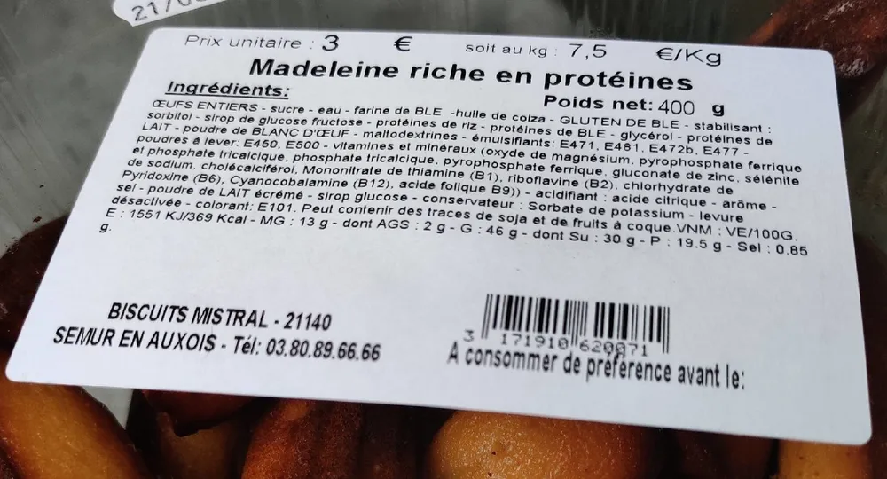 Madeleine riche en protéines