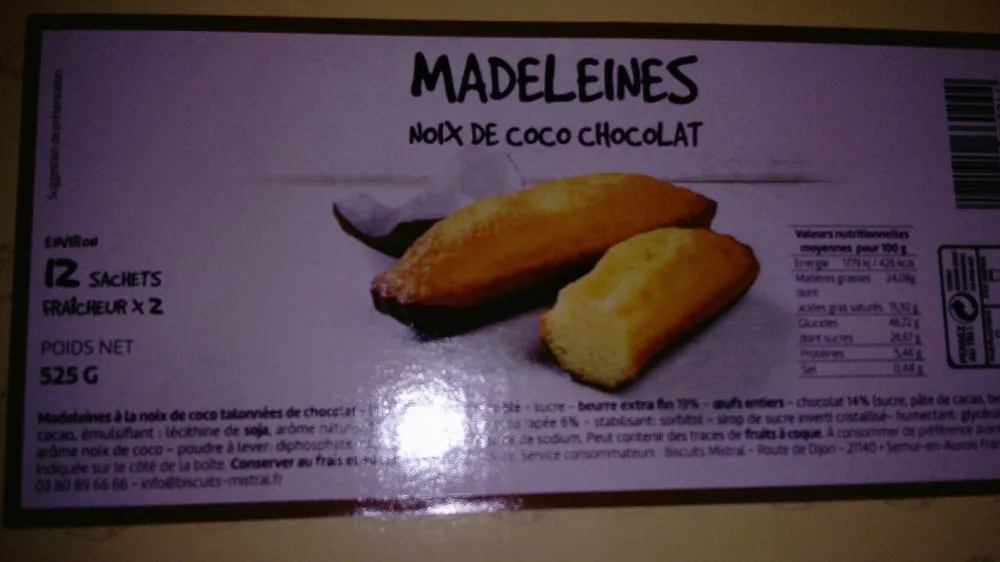 Madeleine noix de coco chocolat